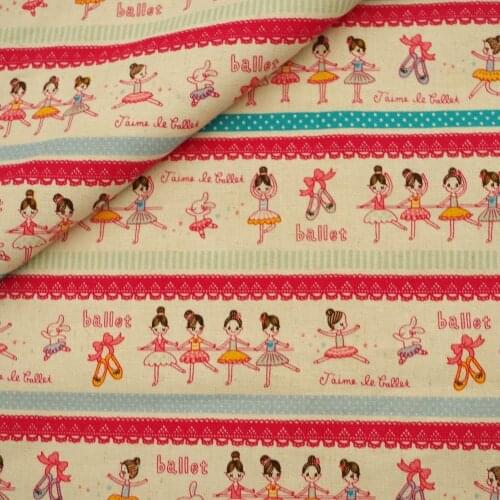 Cotton Linen Fabric for handmad, bed, bag, curtain - Ballet girl and lace - red (LF097)