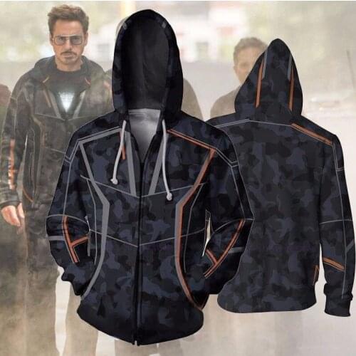 Tony Stark Hoodie Sweatshirt Oversized Hoodies Streetwear Casual Tracksuit Cospaly Clothes for Men Women 3D Print Zipper Hooded