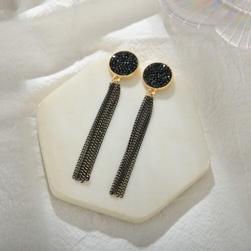 UAM Fashion Long Tassel Earrings For Women Black Drop Earrings Alloy Simple Earring Party Jewely
