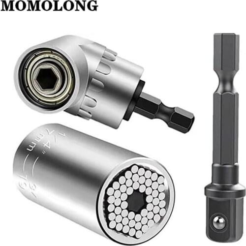 7mm-19mm 3Pcs Universal Socket Ratchet Wrench Power Drill Adapter & 105 Degree Right Angle Driver Extension Power Drill Tools