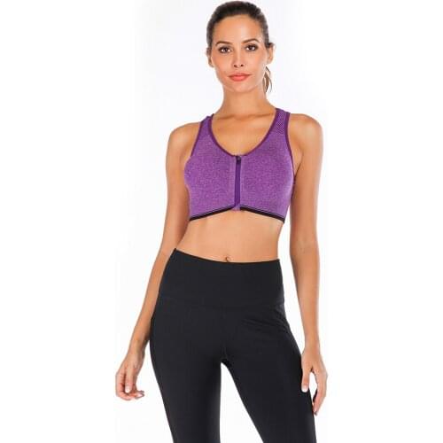 Fitness Elastic Force Women Front Zipper Bra Push Up Crop Top Seamless Sexy Shakeproof Underwear Moverment Bra with Padded