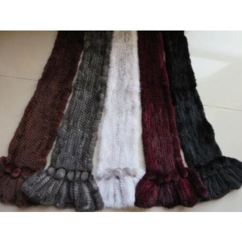 Womens Winter Latest Style Real Mink Fur Knitted Scarf Ladys Neckerchief 3 Colors