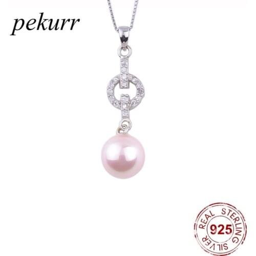 Pekurr 925 Sterling Silver Zircon Round Hoop Strip Shell Pearl Necklaces For Women Big Pearl Pendants Choker Fashion Jewelry