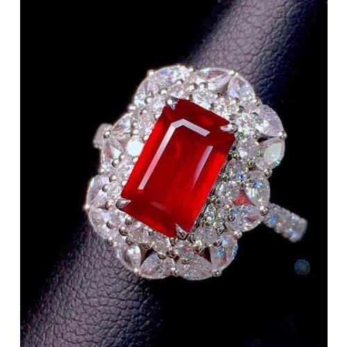 Vintage Princess Red Crystal Ruby Gemstones Diamonds Rings for Women 18k White Gold Filled Fine Jewelry Bijoux Bague Band Gifts