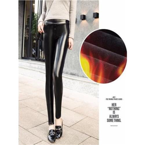 Winter Warm Legging Sexy Black Leather Pants High Waist Casual Warm Solid Faux Leather yoga Leggings