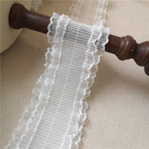 1Yards Embroidery Lace Fabric Applique 8cm White Black Lace Ribbon Trim Guipure Elastic Fabric Laces Collar Sewing dentelle PQ24