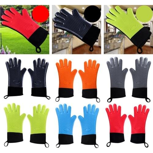 Double Layer BBQ Oven Gloves Silicone Waterproof Mitts for Cooking Grilling