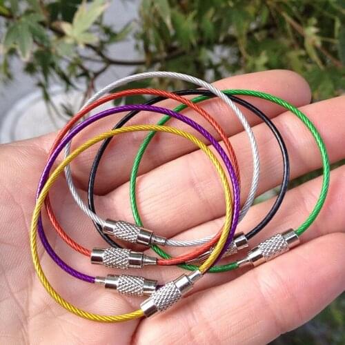 10Pcs Colorful EDC Keychain Stainless Steel Carabiner Key Holder Outdoor Tools Wire Keyrings Cable Rope Screw Locking Key Chain