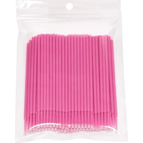 100pcs Pink Durable Micro Disposable Eyelash Extension Makeup Brushes Individual Applicators Mascara Removing Tools Swabs