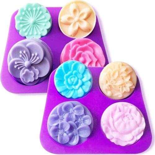 2Pcs/set 4 Cavity DIY Handmade Flower Shaped Silicone Soap Mold Cake Baking mold Muffin Pan Candle Resin Clay Aroma Mould