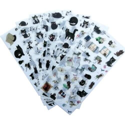6pcs Kawaii Black Cat Decorative Stationery Stickers Scrapbooking Diy Diary Album Stick Label