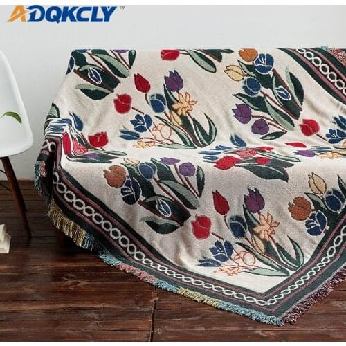 ADQKCLY Tulip Pattern Sofa Blanket Cotton Knitting with Lace Sofa Towel for Bedspread Sheet Table Cloth Mutiple Use Throw Towel