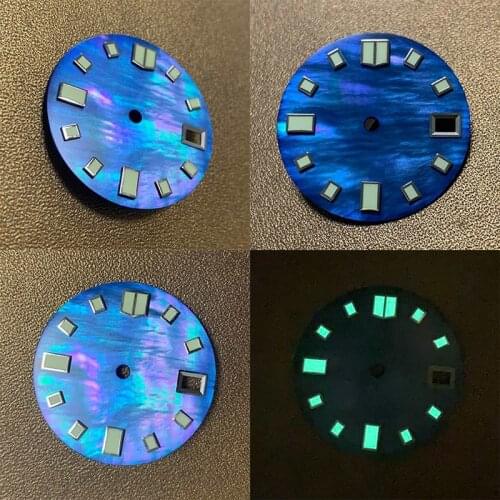 Watch Dial Watch Accessories Shell Pattern Blue Dial Super Green Luminous 28.5mm Suitable For Assembling Nh35 Movement