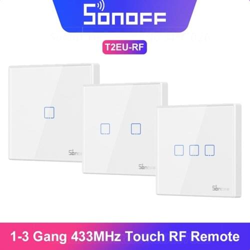 SONOFF T2EU-RF 433Mhz Wireless RF Remote Smart Wall Switch 2-way Control Work with 4CHPROR3 SlampherR2 TX SONOFF RF Bridge
