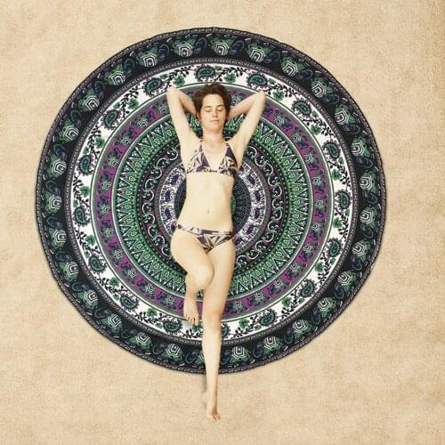 Large Round Beach Towel For Adults Kids Sand Proof Beach Blanket Vintage Geometric Printed Beach Mat Summer Sand Blanket 58inch