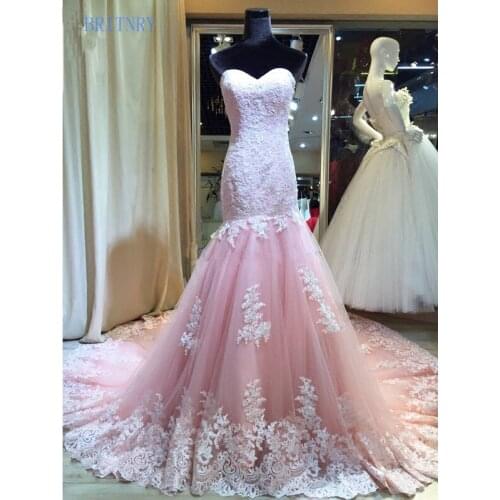 BRITNRY Sweetheart Pink Wedding Dress Mermaid Lace Tulle Wedding Dresses Plus Size High Quality Bridal Dresses 2018