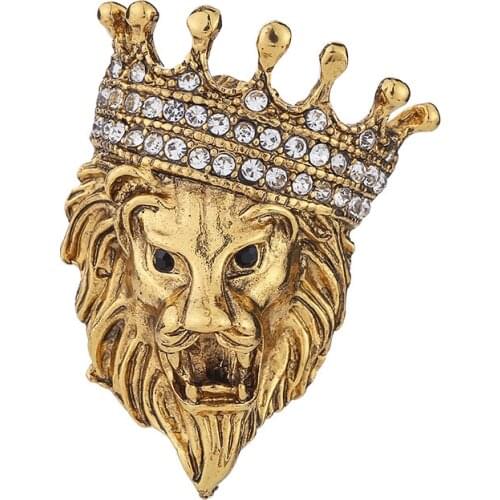 Retro Animal Lion Head Brooch Wolf Crystal Lapel Pin Suit Shirt Collar Tiger Fashion Jewelry Gifts for Men and Women Accessories