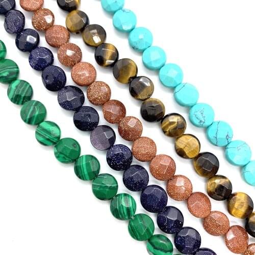 Natural Stone Round Sliced Faceted Beads Agate Turquoise DIY Combination Jewelry Making Bracelet Necklace Accessories Creative