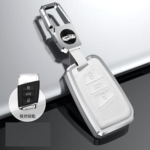Genuine leather Aluminum car key case cover For Volkswagen VW MAGOTAN Tiguan MK2 2017 2018 2016 Passat B7 B8 CC For Skoda Superb