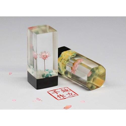 Custom Chinese English Name Picture Photo Portrait Seals Painting Signature Daisy Micro Landscape Resin Name Stamp Student Gift