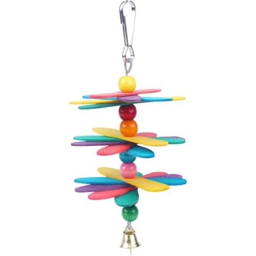 Bird Parrot Toy Colorful Wooden Ice Cream Sticks Swing Toy with Bell Random Color