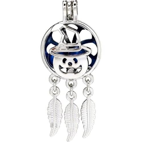 K925 5pcs/lot Silver Alloy Hallowee Dream Catcher Pumpkin Leaf Pearl Cage Pendant Fairytale Party Essential Oil Diffuser