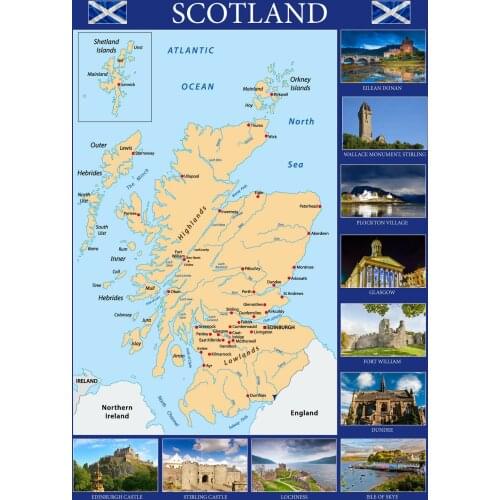 Map of SCOTLAND Art Home Room Art Wall Silk Print Poster