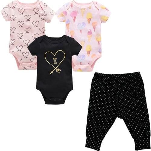 Kavkas Kids Clothes Summer New Baby Clothes Set (Pants + Bodysuits) Cartoon Love Theme Printing Jumpsuits Solid Trousers conjunt