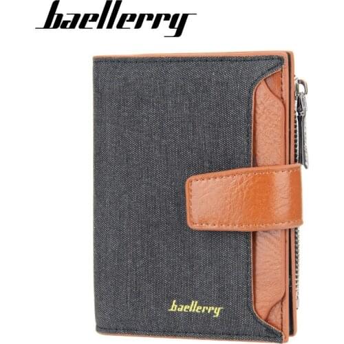 Baellerry New Korean Version Short Male Wallet Three-fold Zipper Buckle Coin Pocket Multi-card Men Purse Casual Canvas Clutch