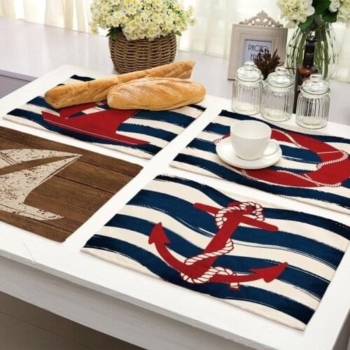 Creative Nautical Anchor Pattern Kitchen Placemat Coaster Cotton Linen Pad Dish Coffee Cup Table Mat 42*32cm Home Decor MS0015