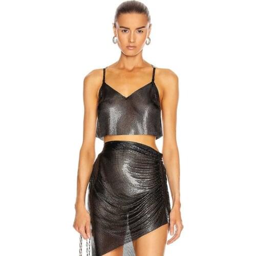 Metal V Neck Tank Top Sexy Club Halter Backless Birthday Party Nightclub Beach Sequined Tops