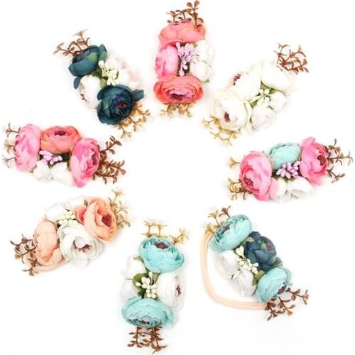 Hair Accessories Lovely Baby Headband Fake Flower Nylon Hair Bands For Kids Artificial Floral Elastic Head Bands Headwear