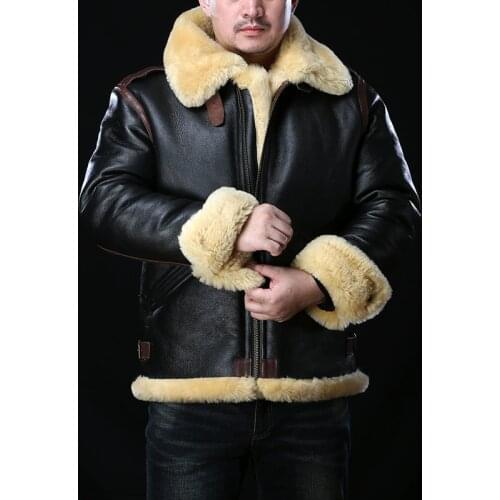 0961 Avfly European Size High Quality Super Warm Genuine Sheep Leather Coat Mens Big B3 Shearling Bomber Military Fur Jacket