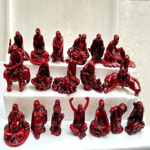 SET 18PC luohan furnishing pieces resin Buddha statue imitation mahogany Chinese decorative arts crafts