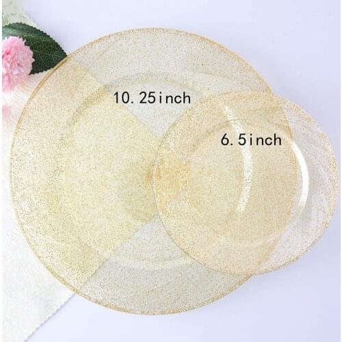 60 Person Tableware Set Single Use Plastic Gold Powder 10.25 Inch and 7.5 Inch Dishes Wedding Party Tableware 120PCS