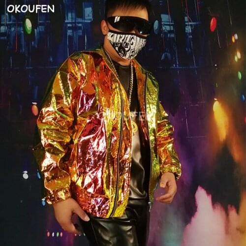 New Cool candy color wide shoulder gold Laser Jacket Stage show ds costumes nightclub bar singer DJ dancer performance dancewear