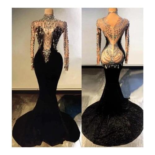 Dj clothing Black luxrucy sparkly evening dress women celebrate birthday dresses club bar party girl stage show wear