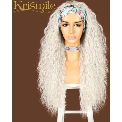 Kinky Curly 60# Headband Silver White Wig Long Daily Party Travel Holidays No Gel Glueless Wig for Women Drag Queen 2 Free Bands