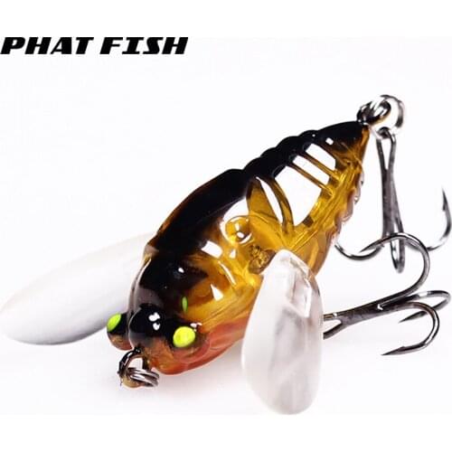 PHAT FISH 1PC 5cm 6g Topwater Bass Lures Fishing Bionic Cicada Wobbler Snakehead Lure Freshwater Crank baits Floating Bait