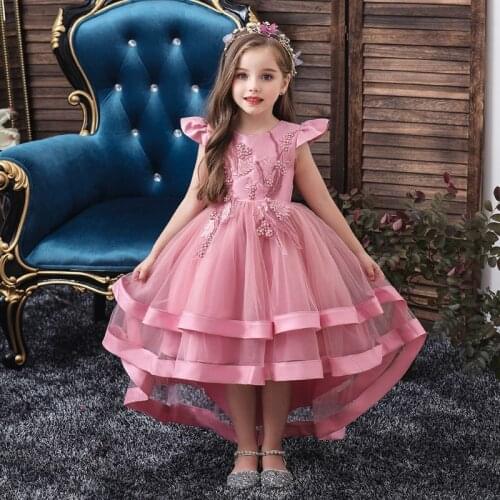 New Childrens Dress Princess Dress Girl Tail Catwalk Wedding Evening Dress Heavy Embroidery Dress Summer Kids