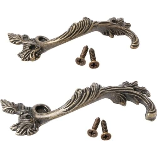 Striped Leaf Carved Kitchen Cabinet Drawer Pull Handle Door Knobs Bronze Tone