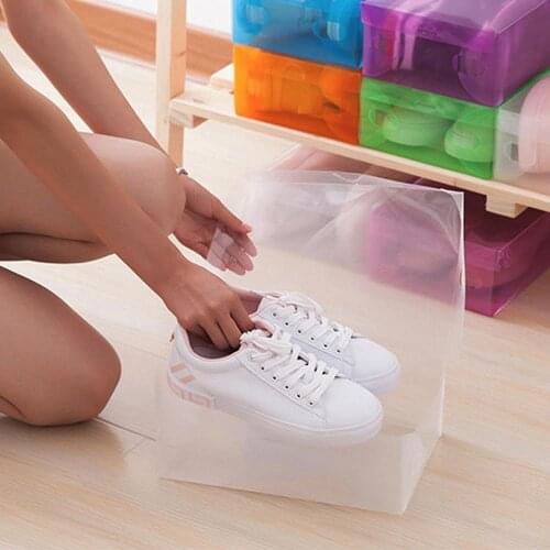 5Pcs Ladies / Children Transparent Plastic Shoe Storage Box Cosmetic Box Folding Shoe Rack Color Shoe Box Flip Shoe Box