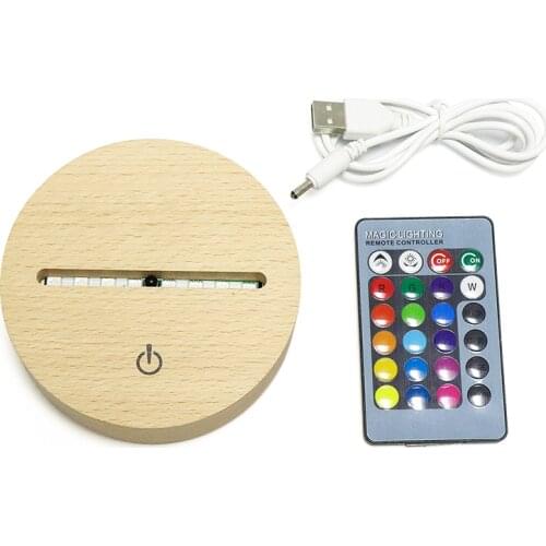 Good Quality Remote Control 6mm Slot Usb Touch Switch 3D Led Wood Base 16 Color Changing Led Base For 3D Illusion Acrylic Lamp