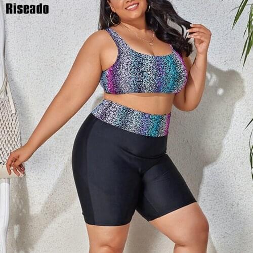 Riseado Push Up Bikini Plus Size Swimwear Women Shiny Swimsuits High Waist Brazilian Biquini 2021 Boyleg Bathing Suit Beach Wear