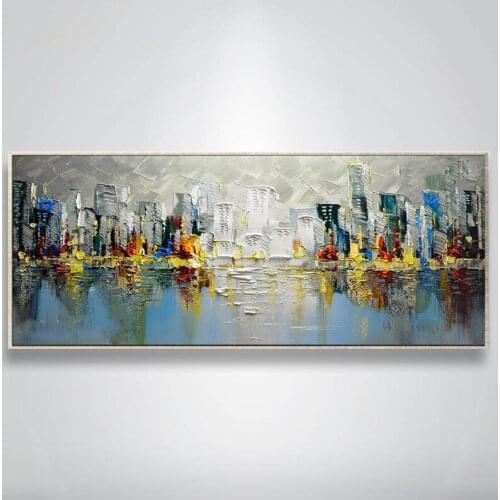 Handmade thick knife high quality Modern Abstract NEW YORK CITY Fine Artwork Canvas Decor Oil Painting Street Landscape