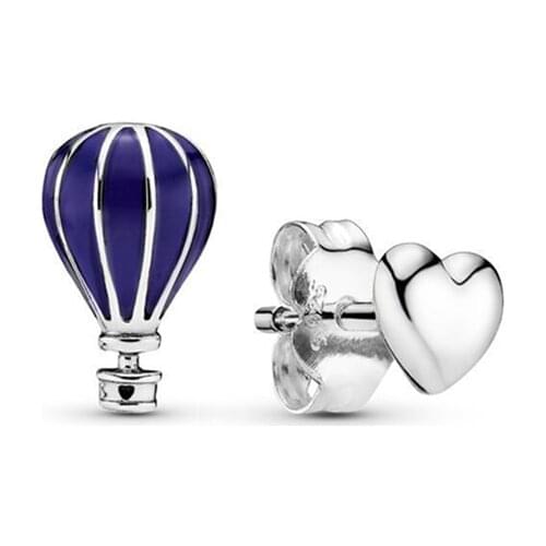 925 Sterling Silver Pan Earring Air Balloon & Heart Silver Stud Earrings For Women Wedding Gift Fashion Jewelry