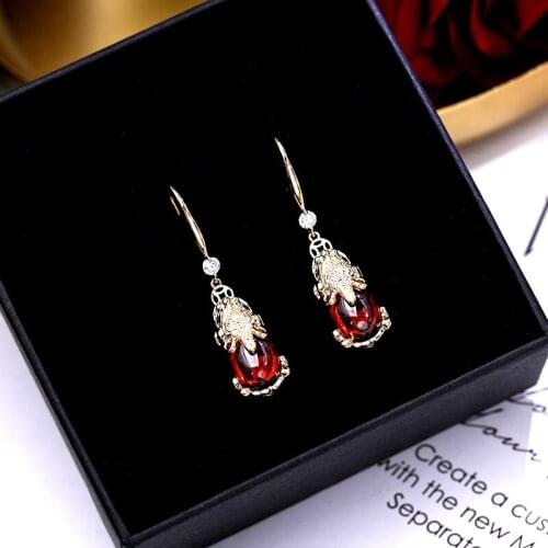 HUAMI National Style Drop Earrings Animal Brave Troops Good Luck Red Coloured Glaze Zircon Hook Earrings for Women Jewelry Ear
