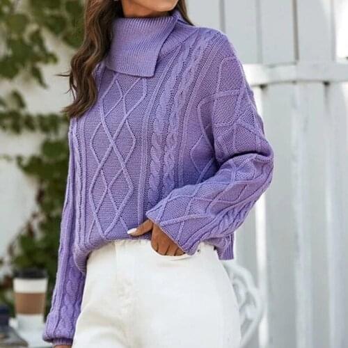 2020 Autumn /Winter Thick Sweater Womens Knitted Ribbed Pullover Long Sleeve High Neck Slim Pullover Soft and Warm Pure Color