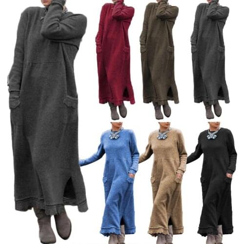 Vintage Women Autumn Winter Long Sleeve Lacework Hem Plus Size Knit Maxi Dress Loose Mini Dress For Womens Clothes