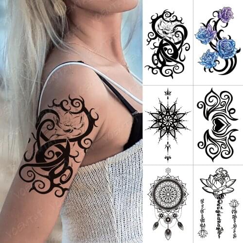 Waterproof Temporary Tattoo Sticker Lotus Rose Totem Flash Tatto Mandala Love Body Art Arm Water Transfer Fake Tatoo Women